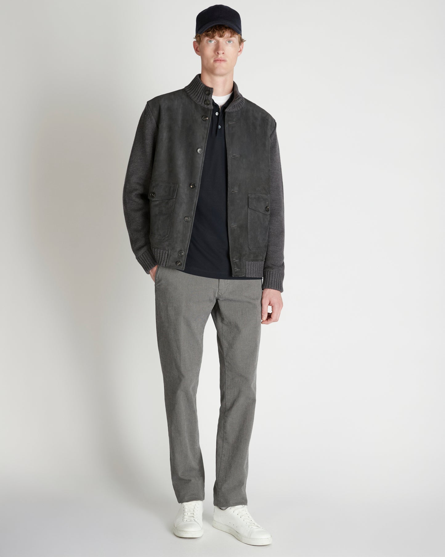 Giubbo slim fit in suede e lana