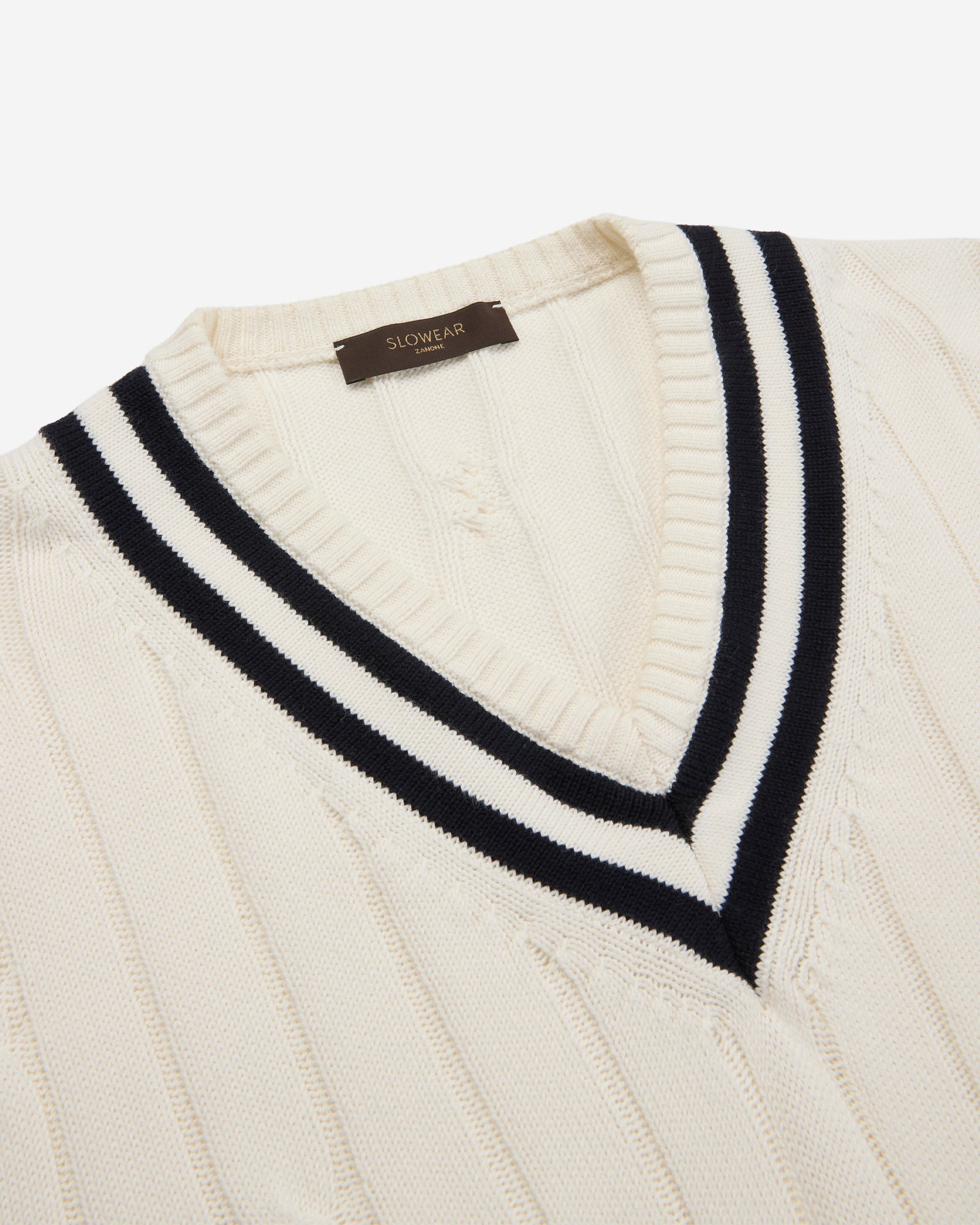 Zanone - コットン・スリムフィットVネックニット - 白・青 – Slowear