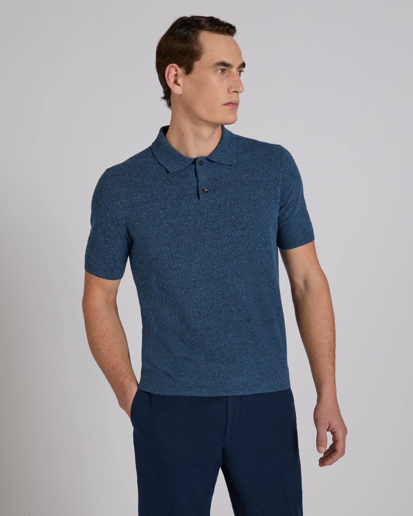 Zanone - Slim fit bouclé cotton polo shirt - navy blue – Slowear