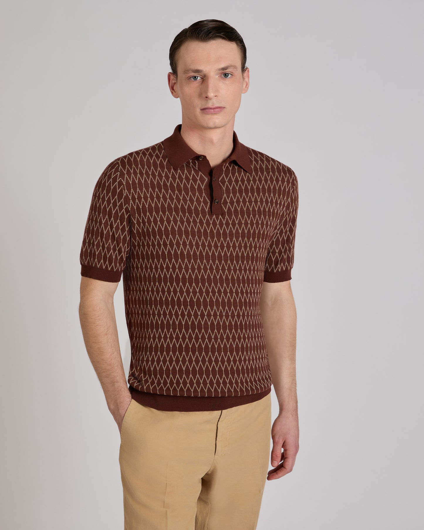 Slim fit cotton crepe polo shirt