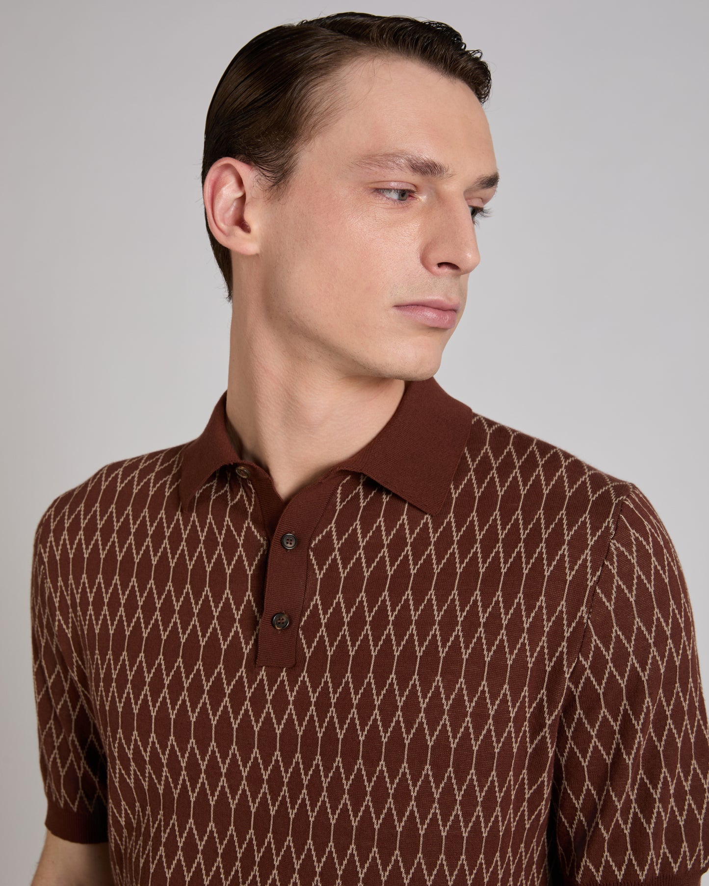 Slim fit cotton crepe polo shirt