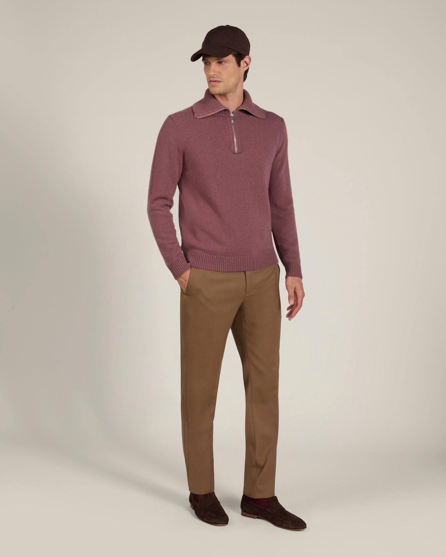 Maglia con zip slim fit in cashmere