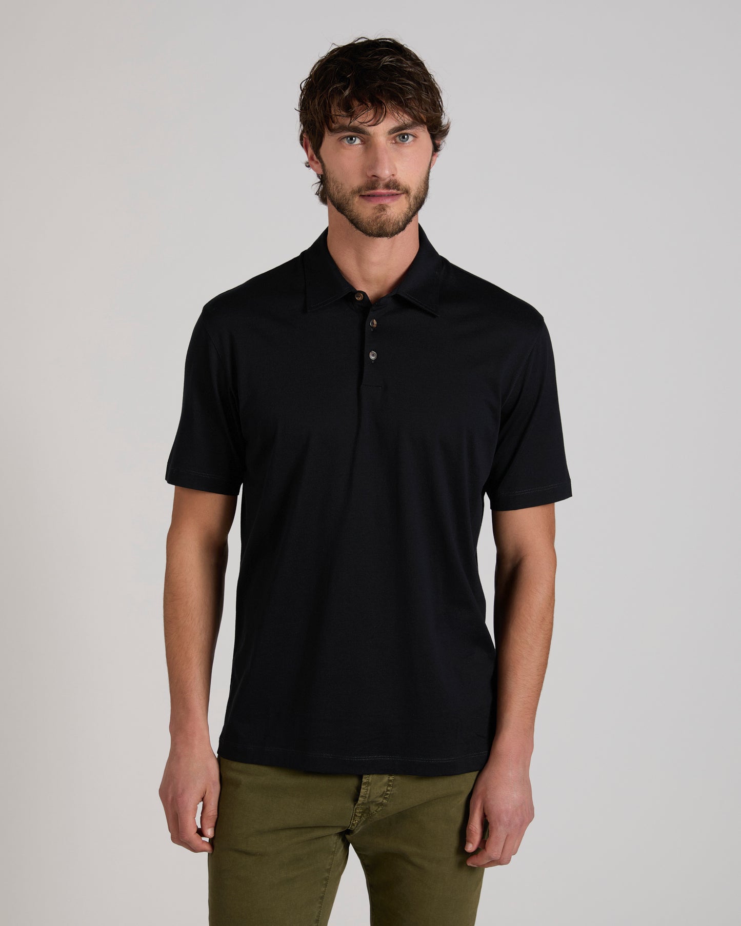 Slim fit cotton and silk jersey polo shirt