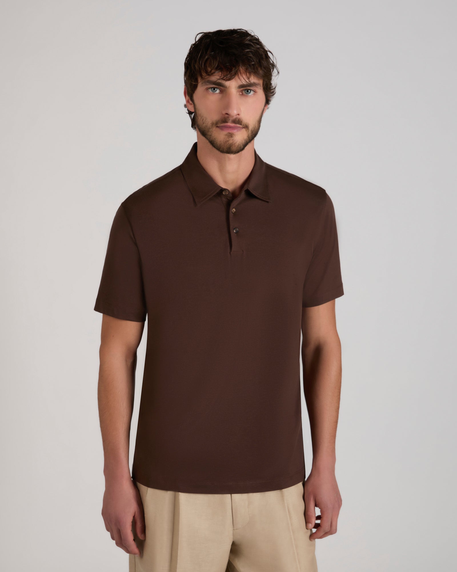 Zanone - Slim fit cotton and silk jersey polo shirt - chocolate