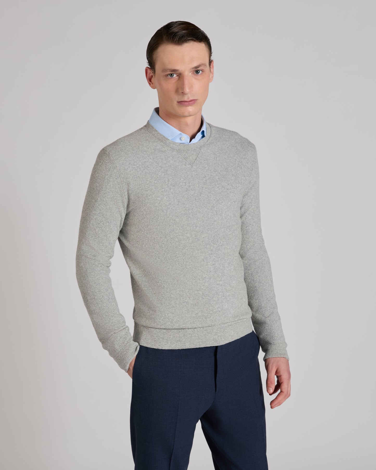 Slim fit cotton bouclé crew-neck jumper