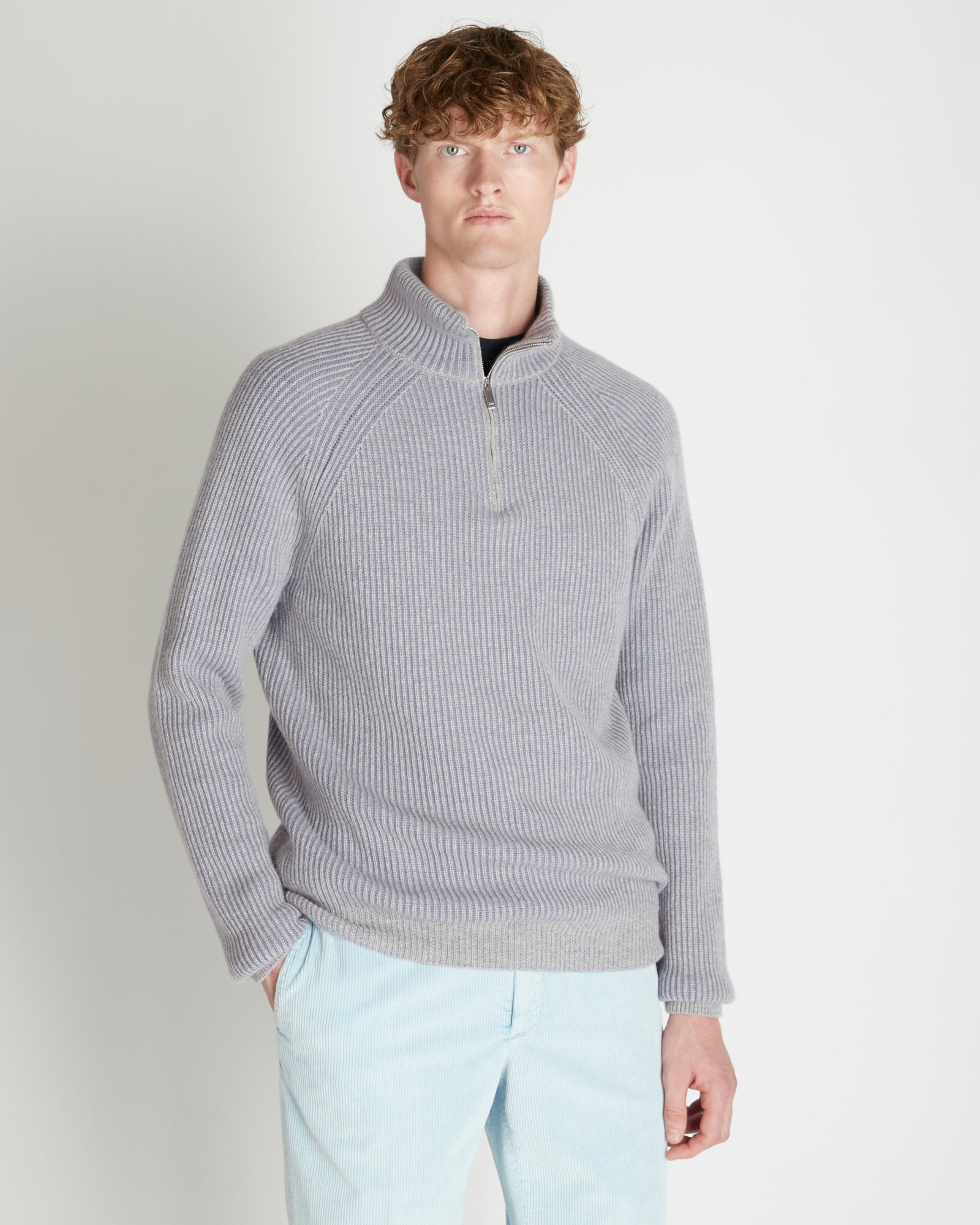 Zanone - Slim fit cashmere high neck jumper - light blue/dark blue