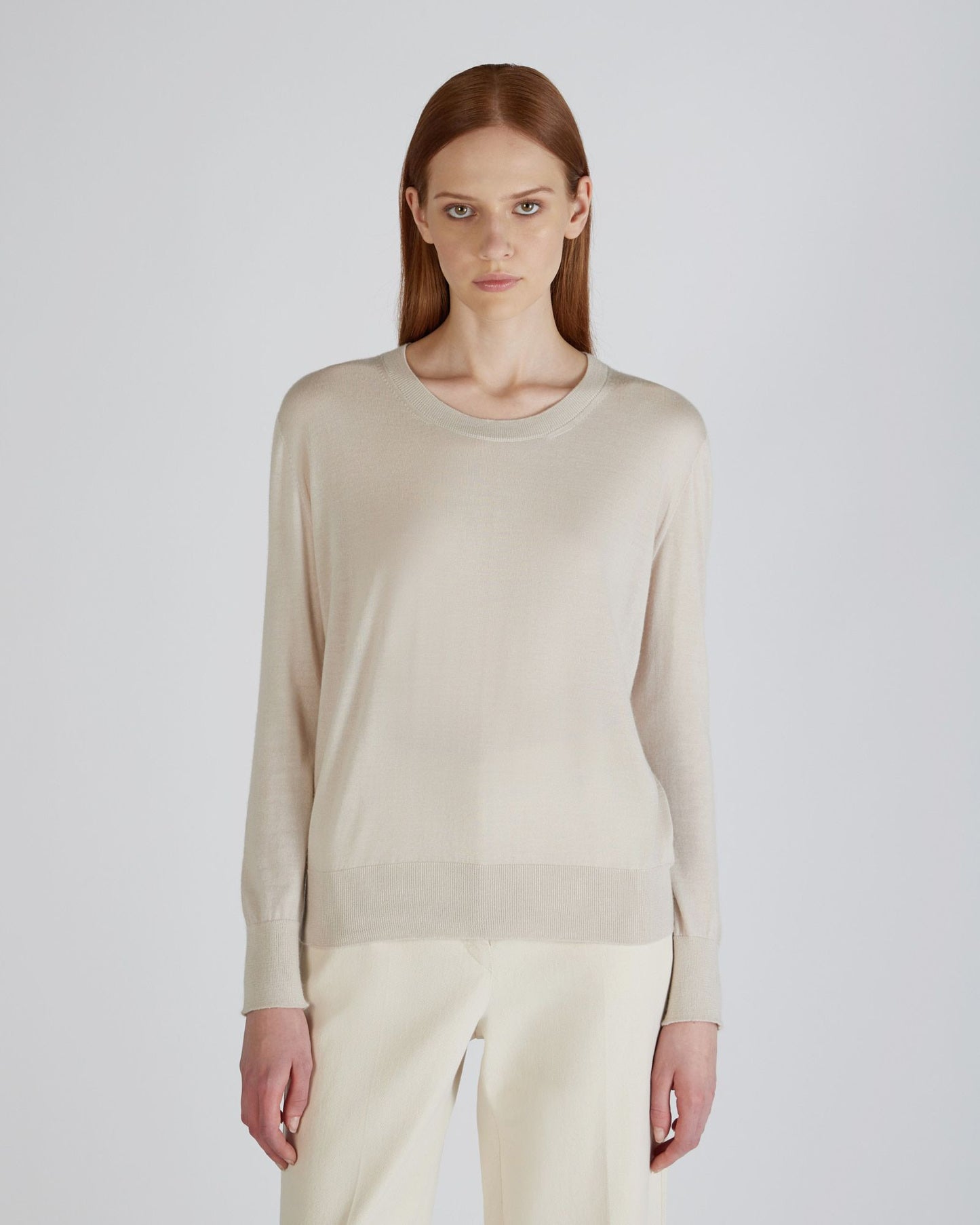 Regular fit crewneck sweater in cashmere and silk