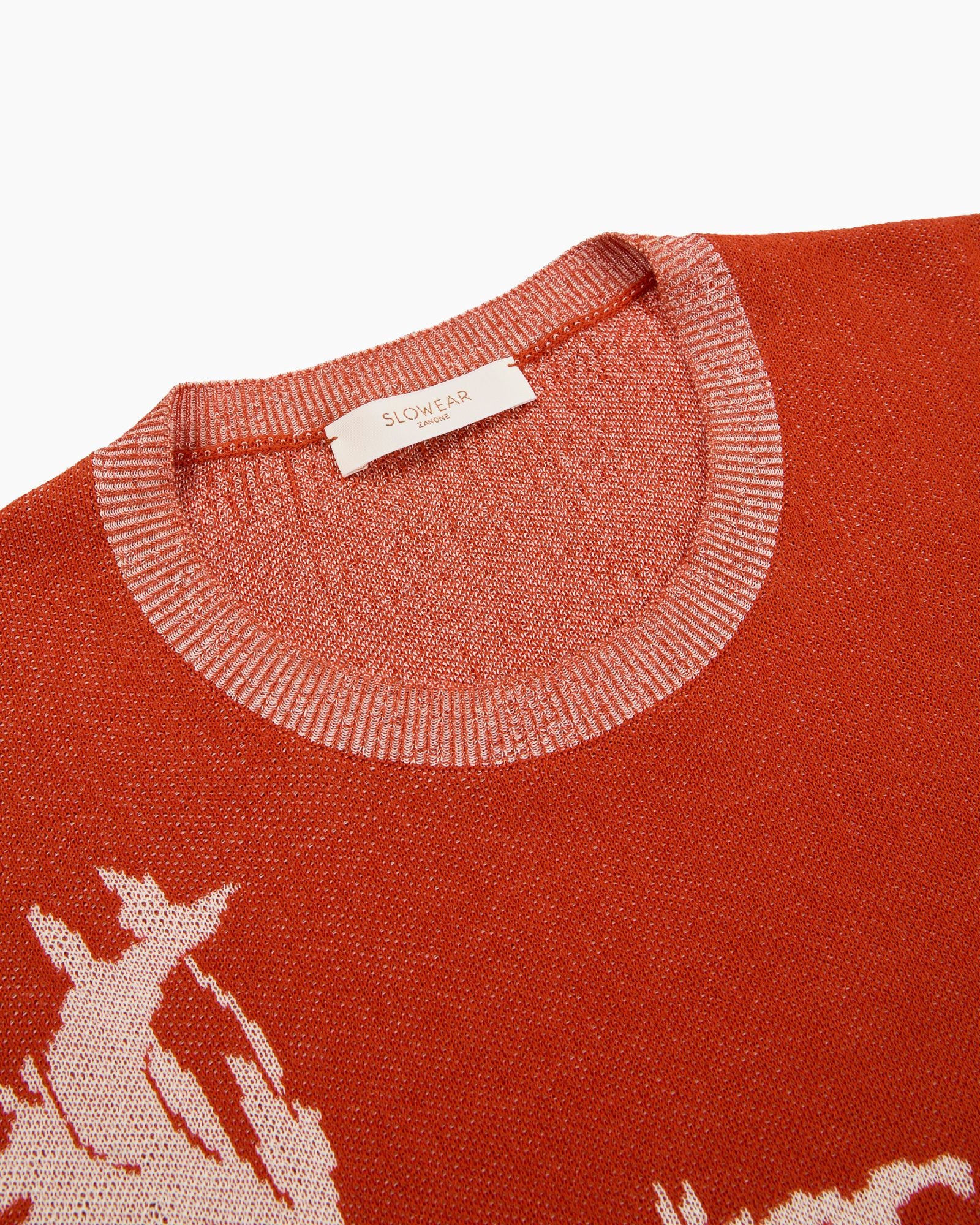 Zanone - Regular fit cotton crêpe jacquard jumper - orange + ivory