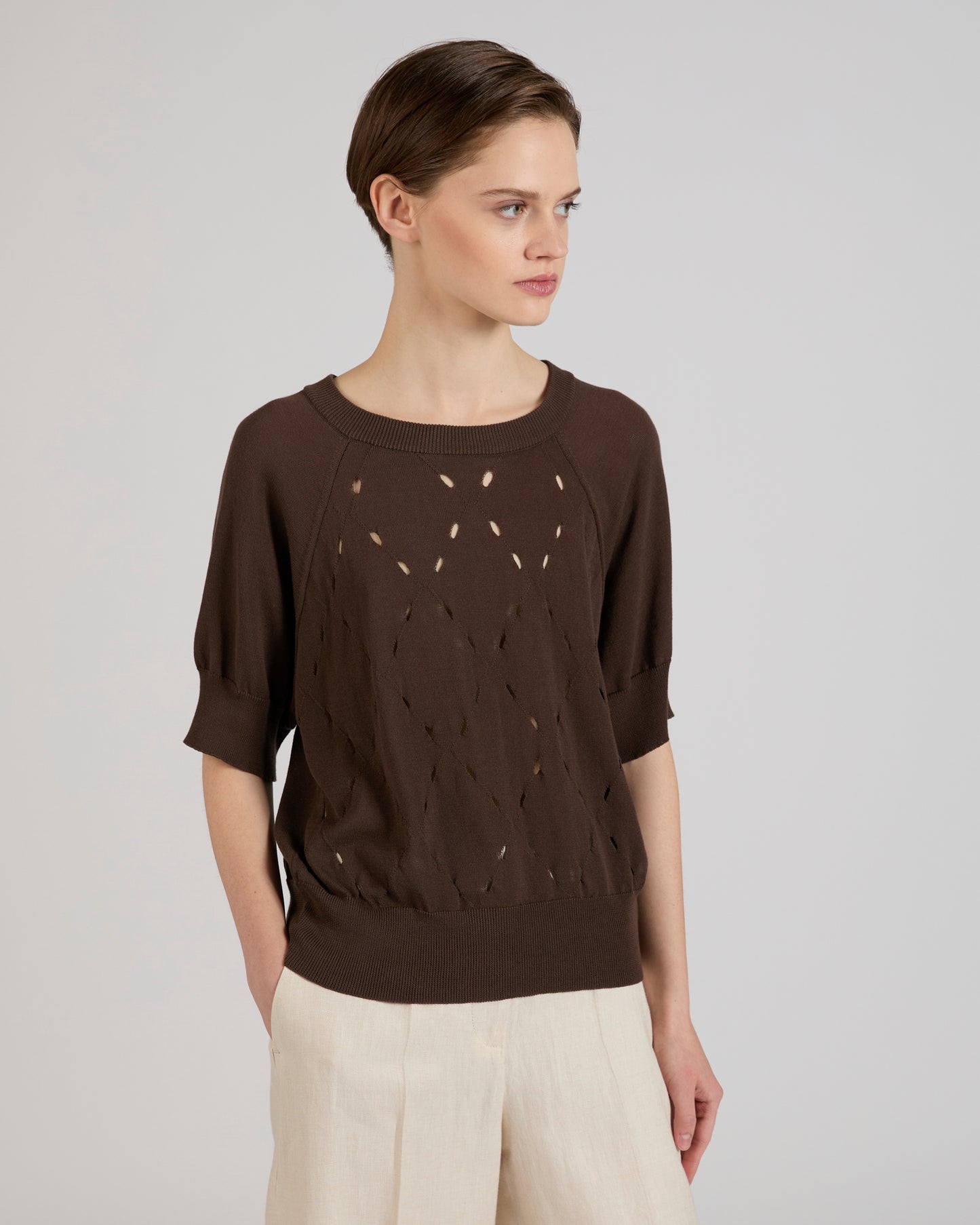 Regular fit crêpe cotton jumper