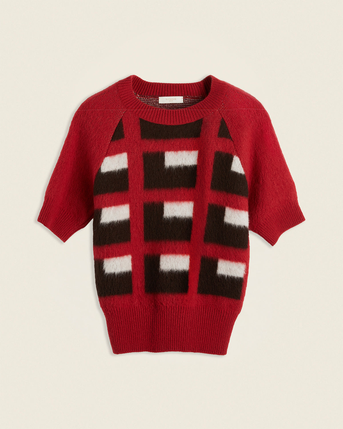 Slim fit wool and angora jacquard crew-neck sweater