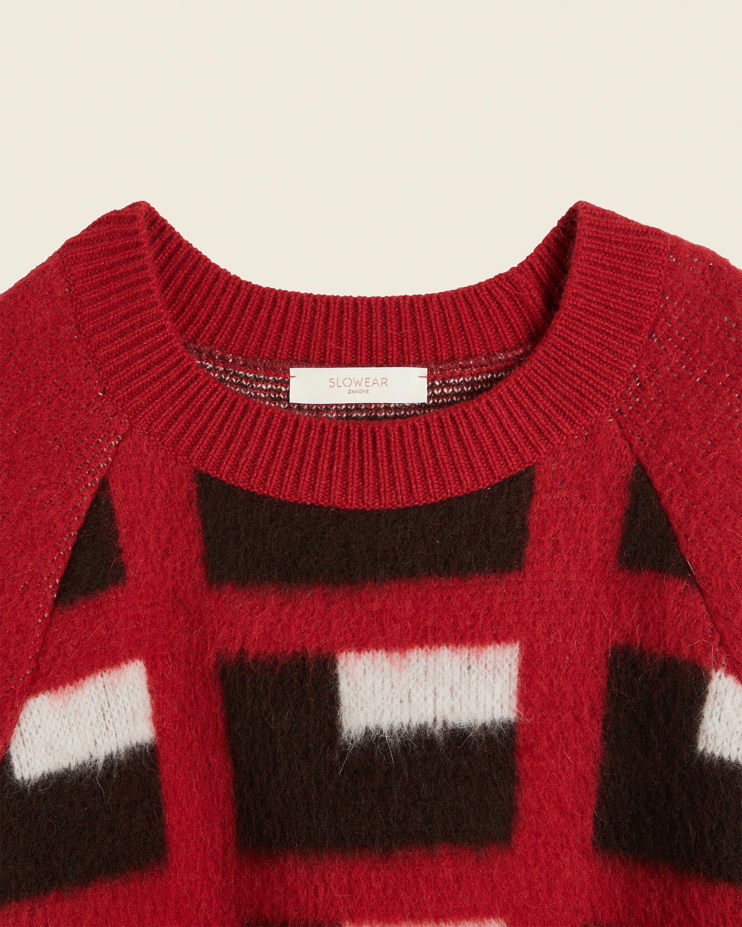 Slim fit wool and angora jacquard crew-neck sweater