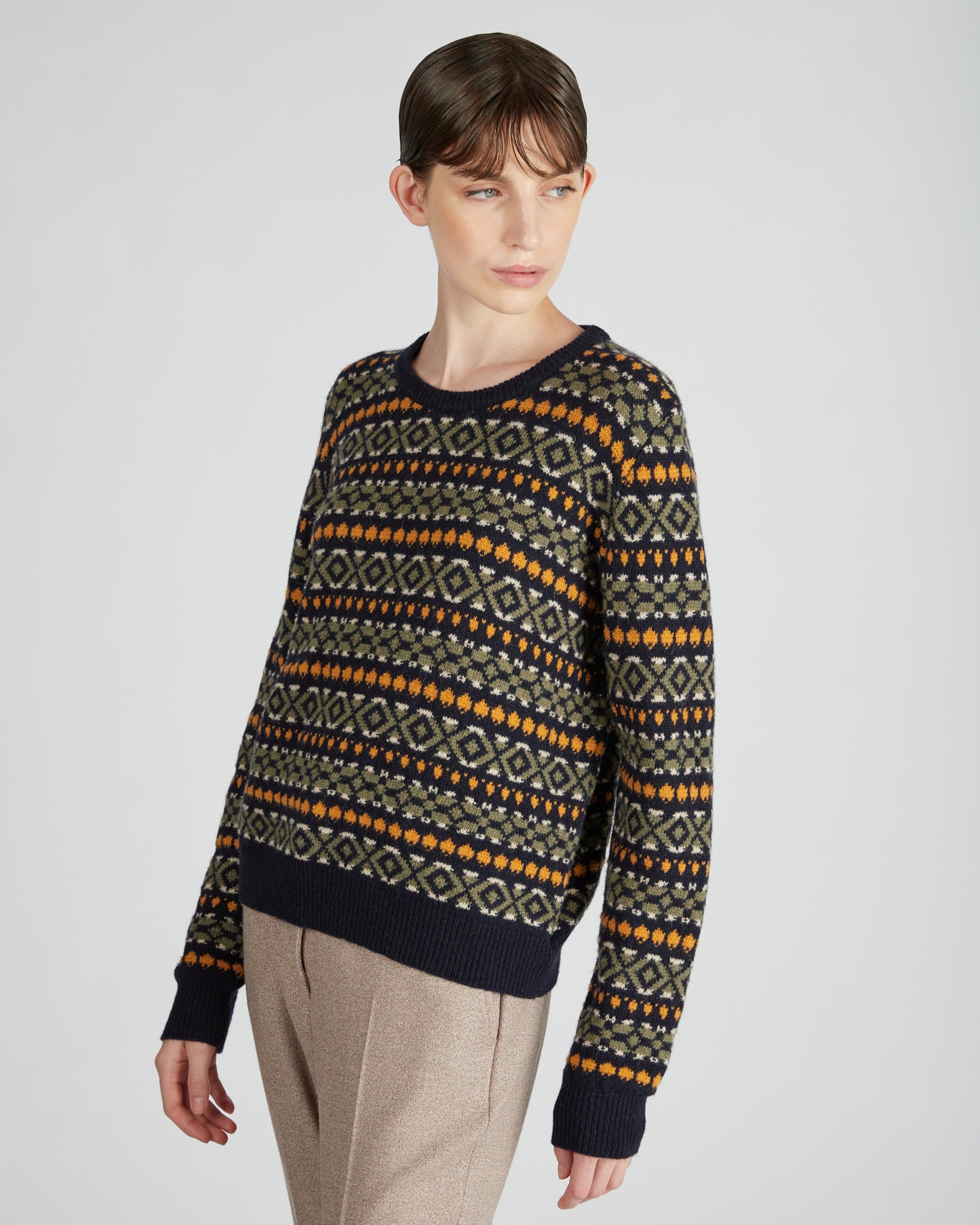 Regular fit crewneck sweater in wool and Alpaca