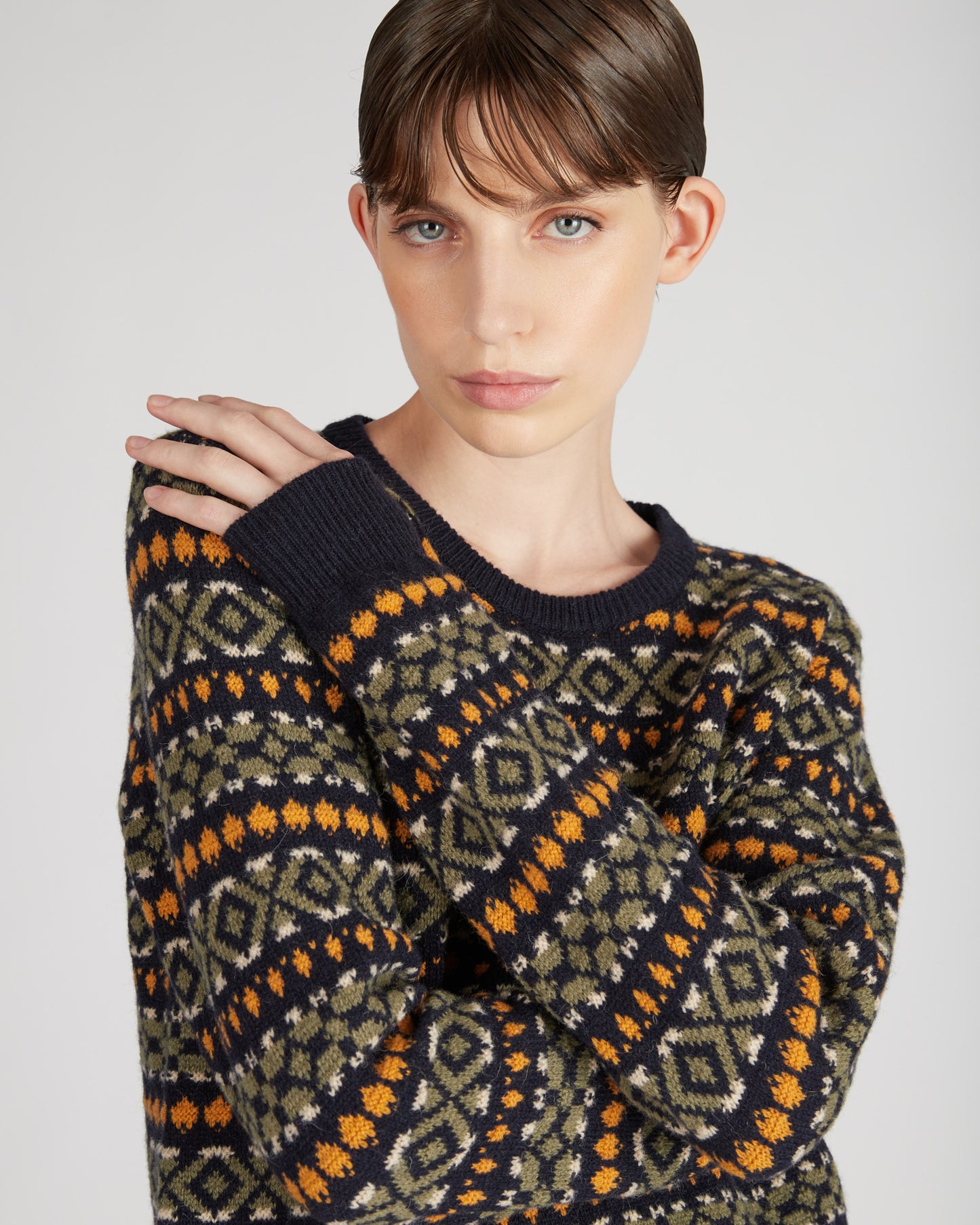 Regular fit crewneck sweater in wool and Alpaca