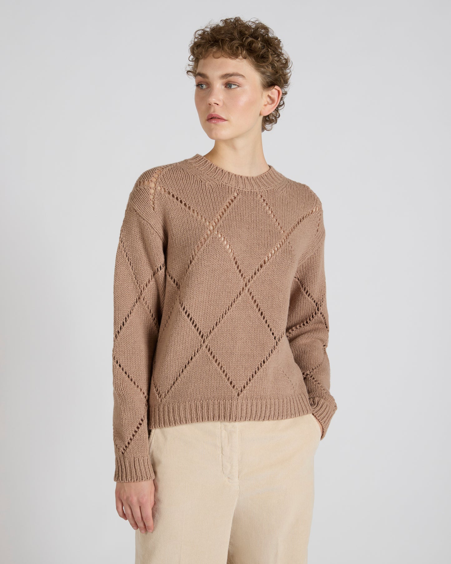 Wide fit crewneck sweater in wool and Alpaca