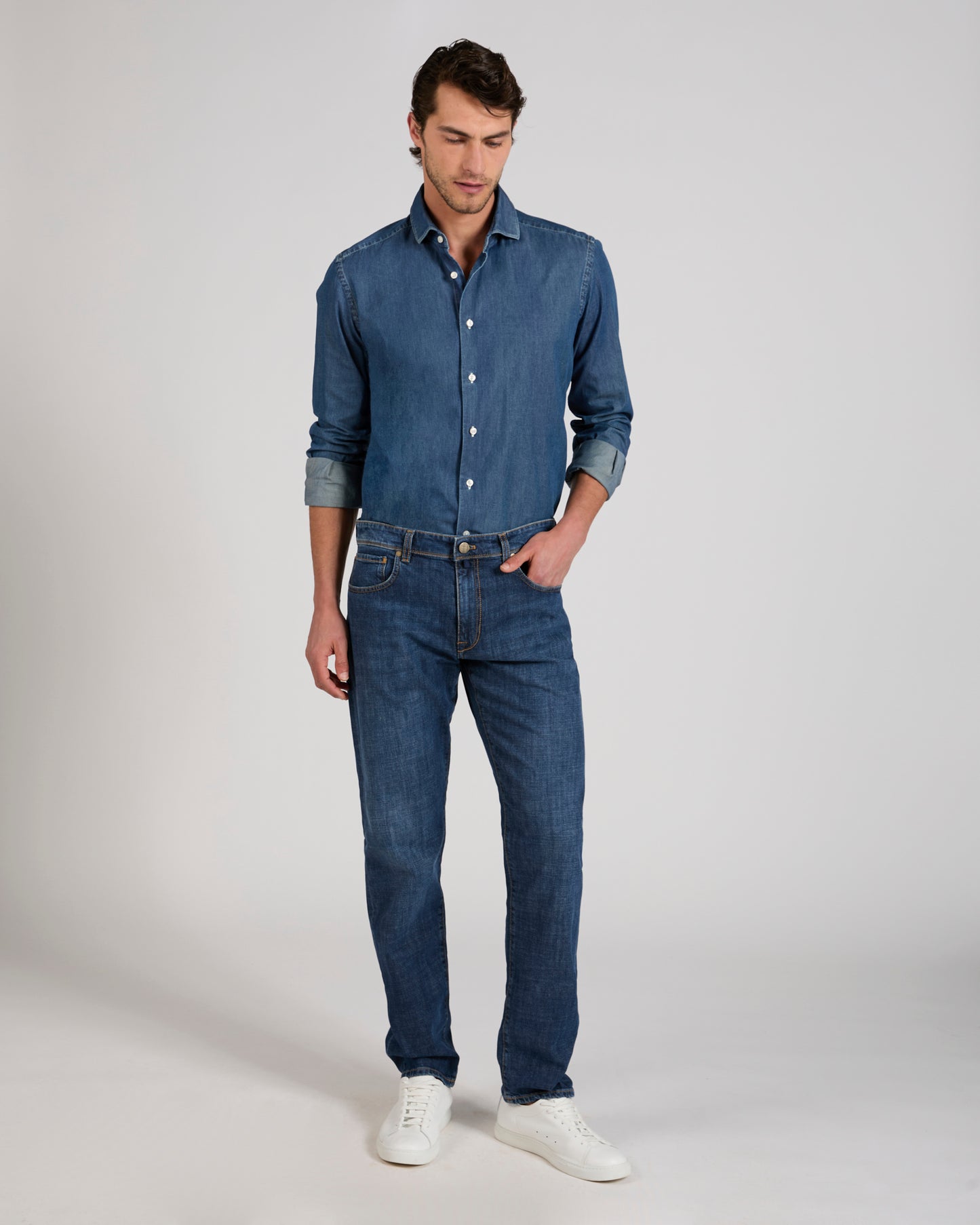 Regular fit stretch denim trousers