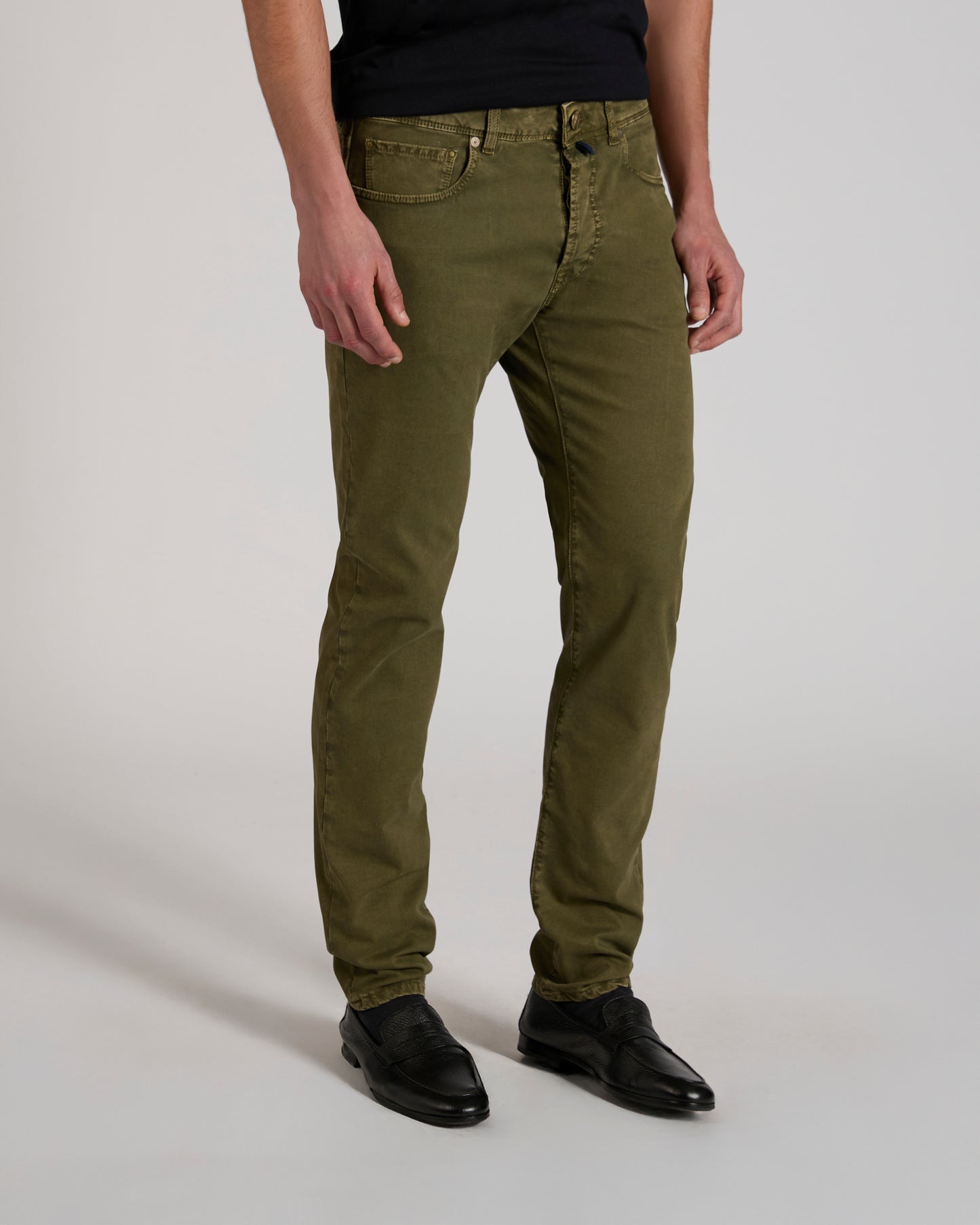 Slim fit stretch cotton tricot five-pocket trousers