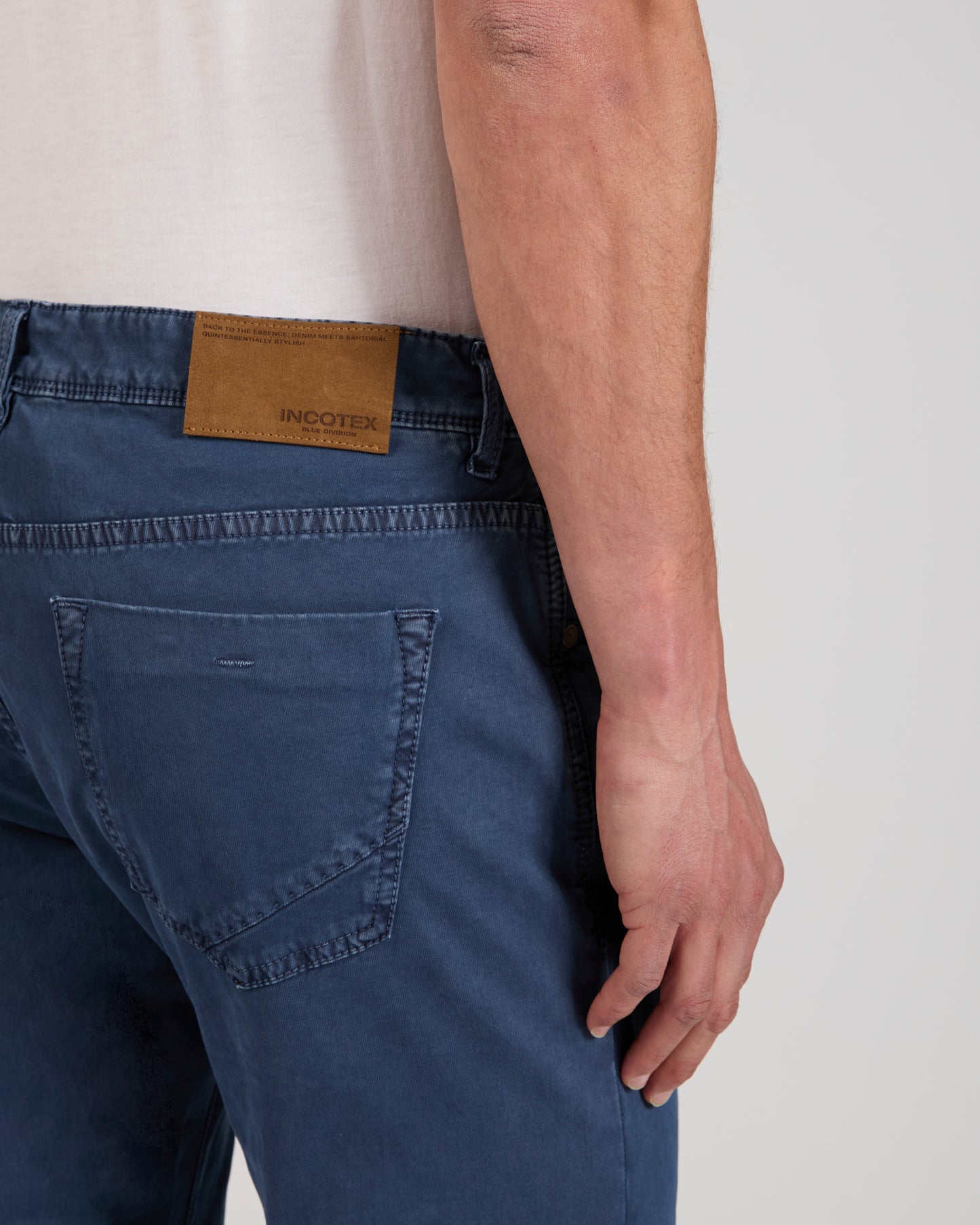 Slim fit stretch cotton tricot five-pocket trousers