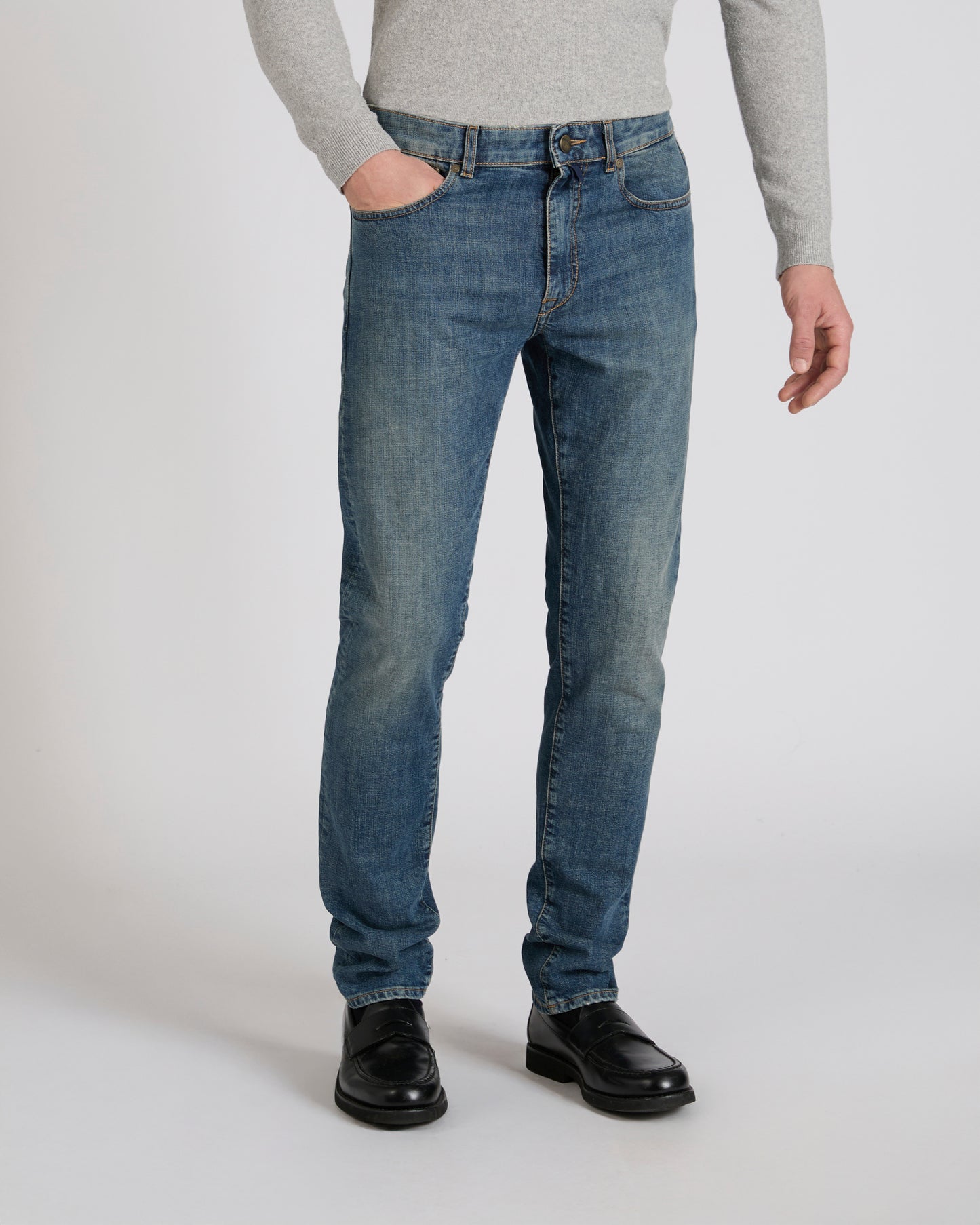 Slim fit stretch denim five-pocket trousers