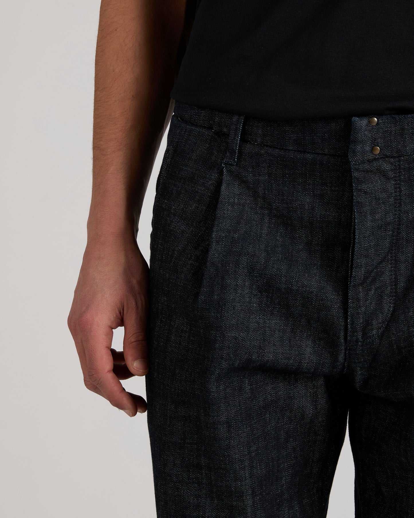 Tapered fit stretch denim trousers