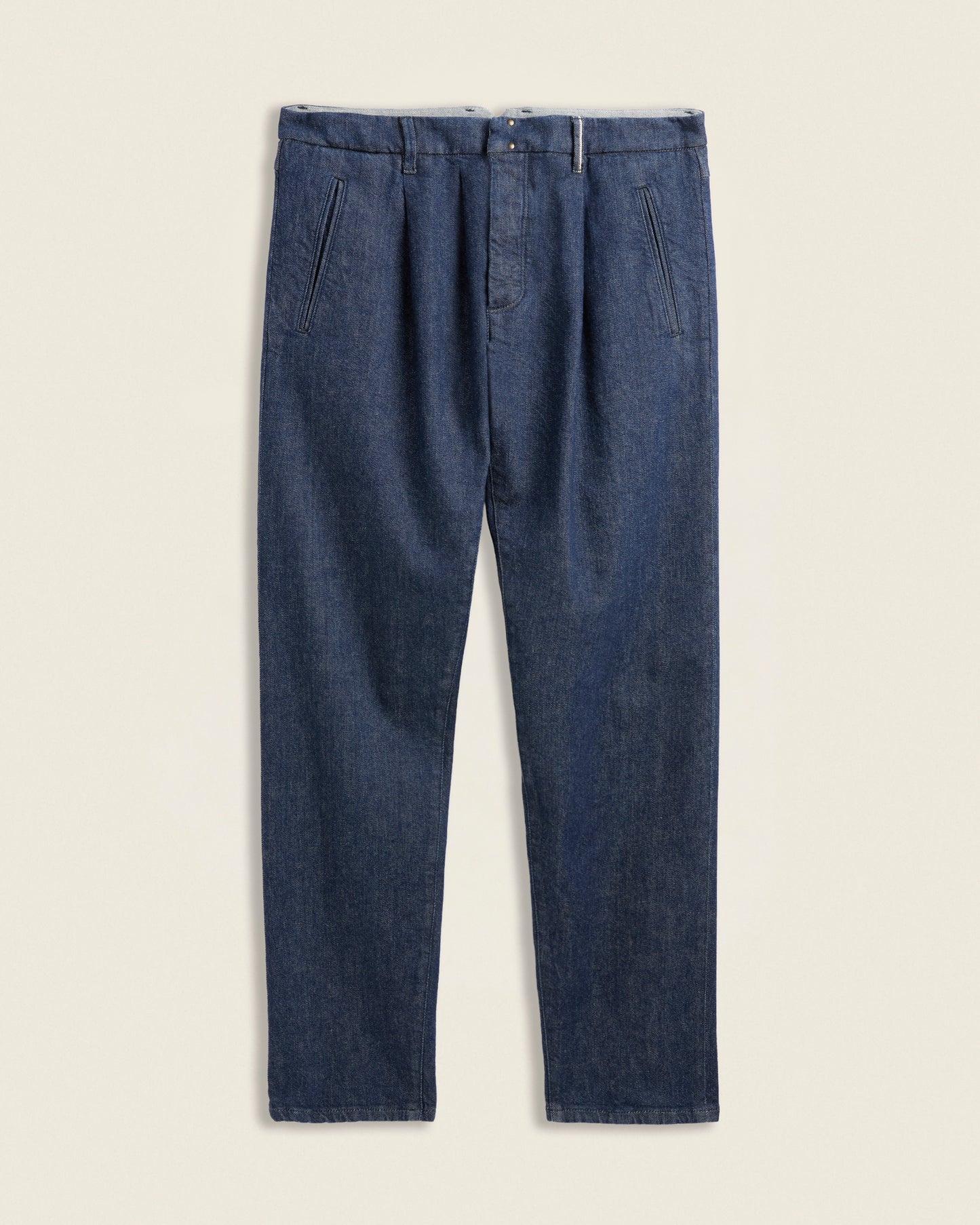 Tapered fit stretch denim trousers