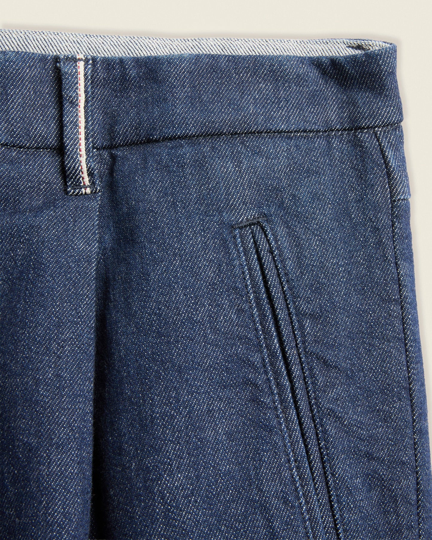Tapered fit stretch denim trousers