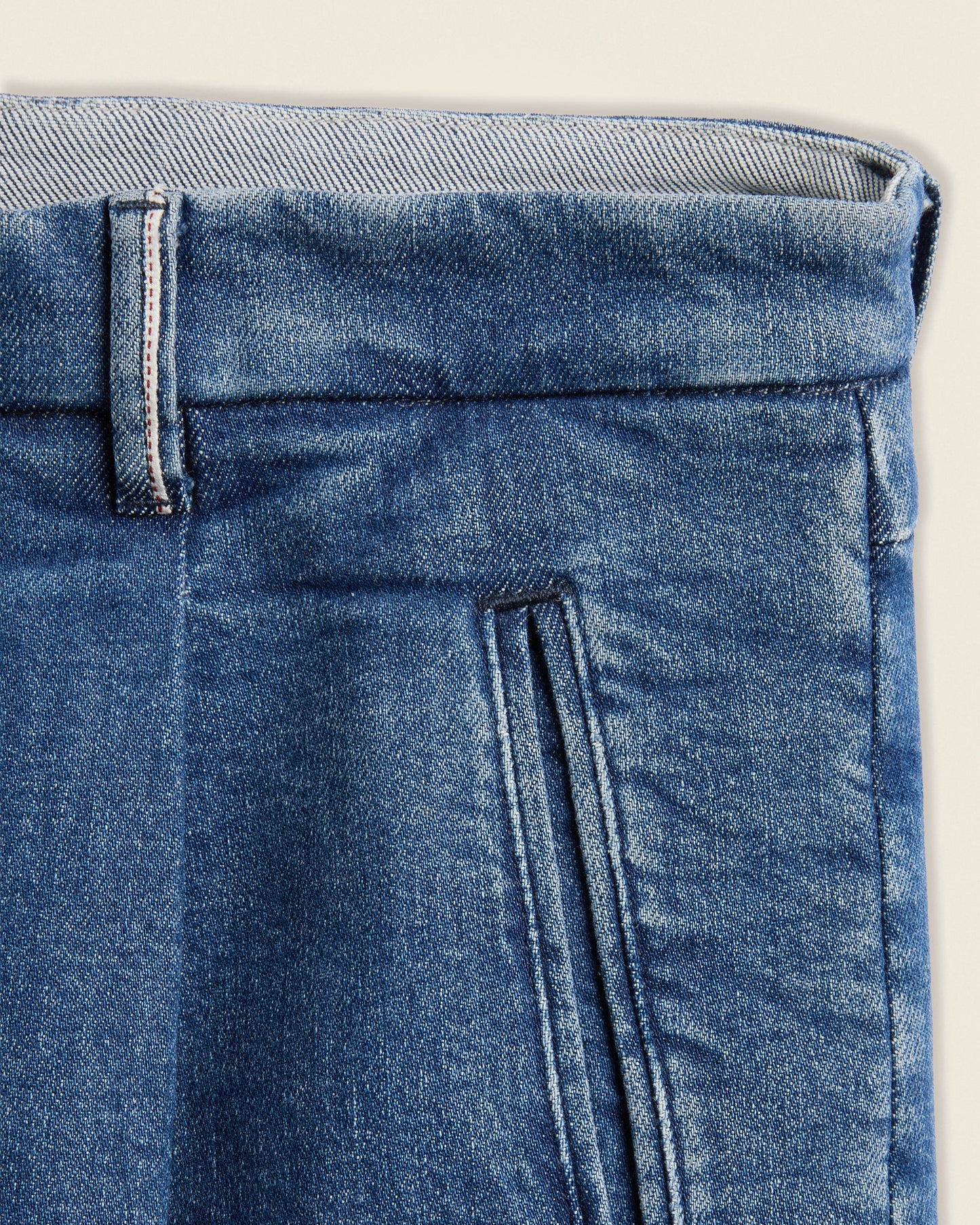 Tapered fit stretch denim trousers