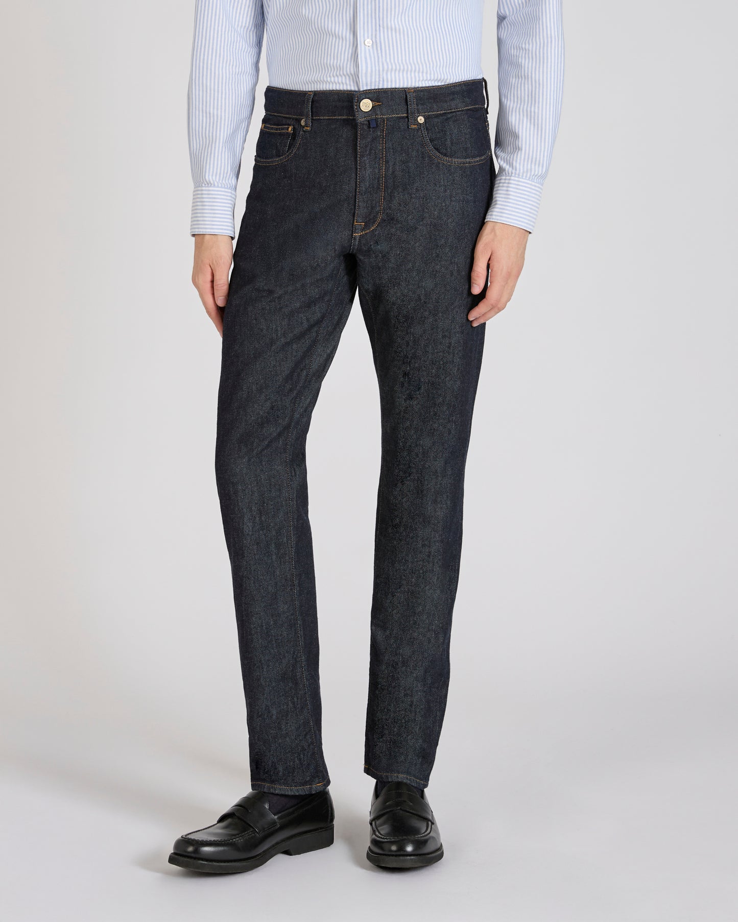 カシミアとコットンデニム・スリムフィット５ポケットパンツ