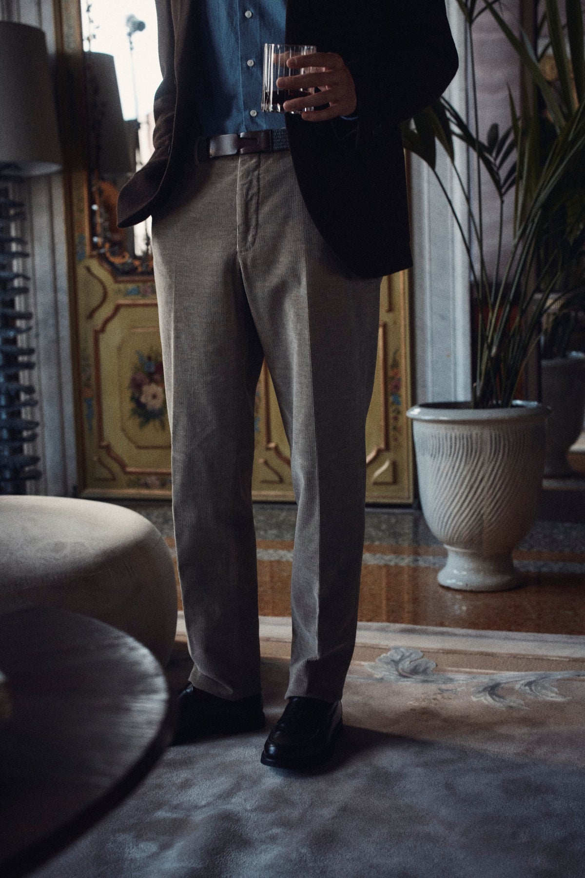 Pantalone regular fit in velluto di cotone e cashmere
