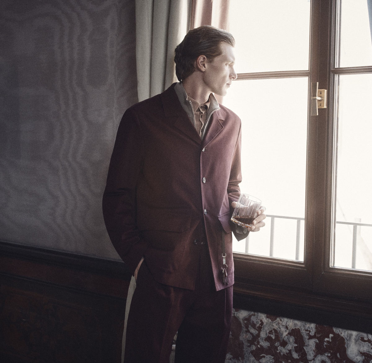 Chore jacket en gabardine de coton et cachemire