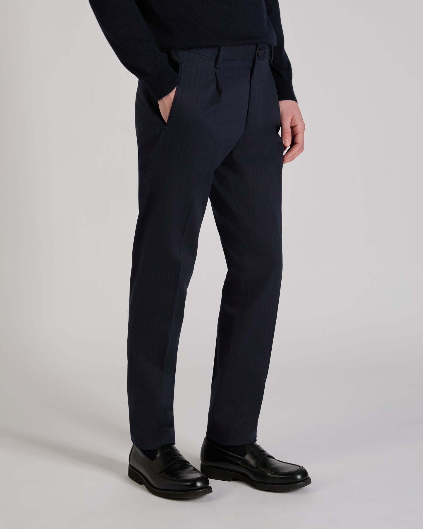 Pantalon tapered fit en chevron de coton confort