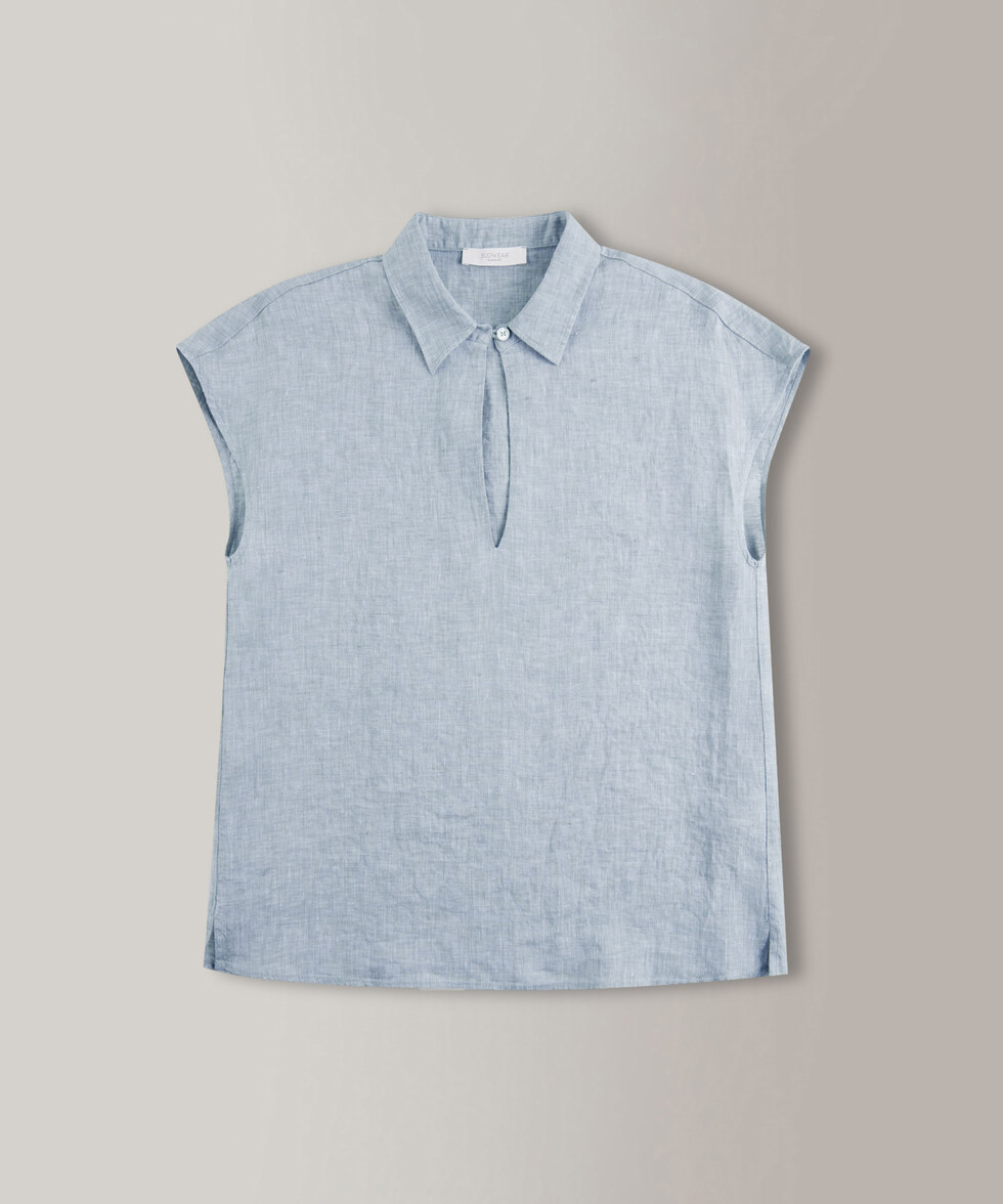 Chambray effect linen sleeveless blouse , Glanshirt | Slowear