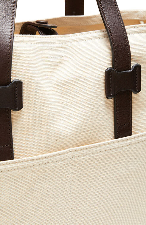 Tote bag in cotton with grey leather details , Officina Slowear | Slowear