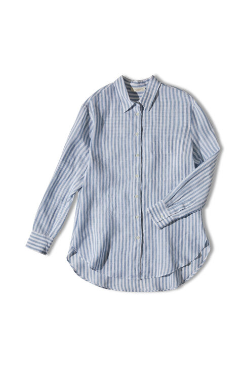 Oversized long sleeve shirt in pure linen with stripes , Slowear Glanshirt | Slowear