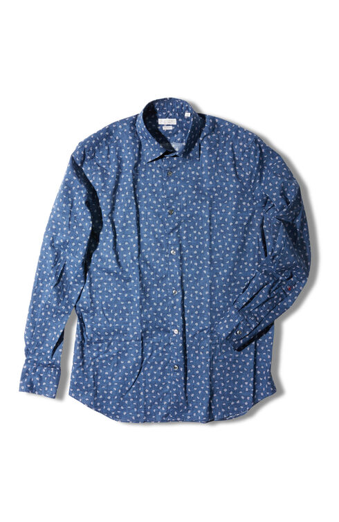 Regular fit cotton shirt with classic collar with print , Glanshirt | Slowear