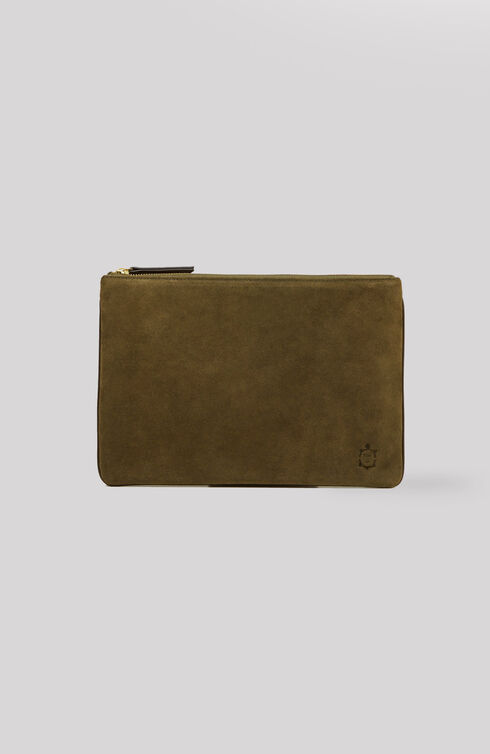 iPad case in suede with dark green leather details , Officina Slowear | Slowear