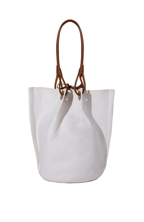 Woven paper bucket bag with leather details , Catarzi | Slowear