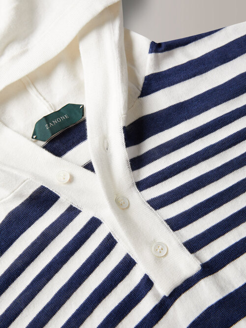Regular fit hoodie in certified cotton and linen multi stripe , Zanone | Slowear