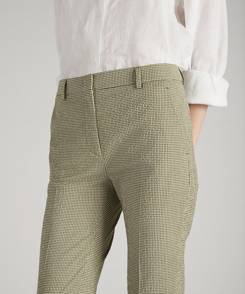 Slim fit micro-gingham seersucker trousers , Incotex | Slowear