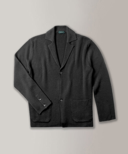 Schmal geschnittene Jacke aus zertifizierter Merinowolle mit Vollpatentmuster , Zanone | Slowear