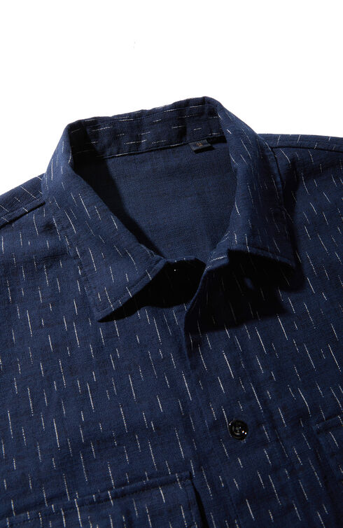 Regular fit cotton overshirt with Japanese-inspired print , Indigochino | Slowear