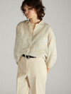 Cotton poplin short-sleeved shirt with embroidered stripes , Slowear Glanshirt | Slowear