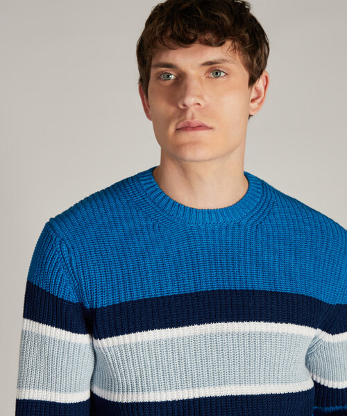 Slim-fit crew neck sweater in striped certified cotton , Zanone | Slowear
