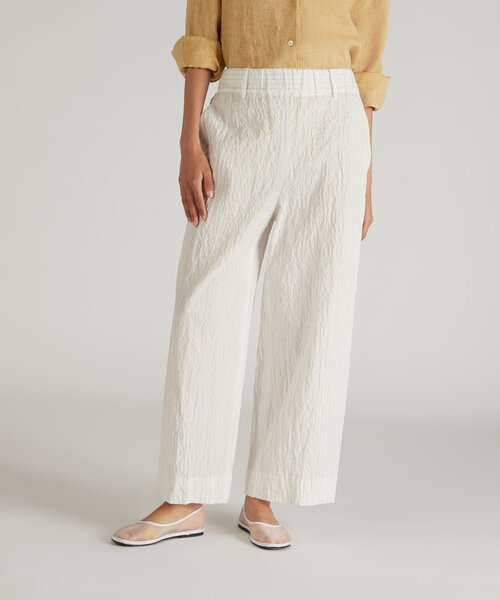 Pantalon coupe wide en toile de coton rayée et gaufrée , Slowear Incotex | Commerce Cloud Storefront Reference Architecture