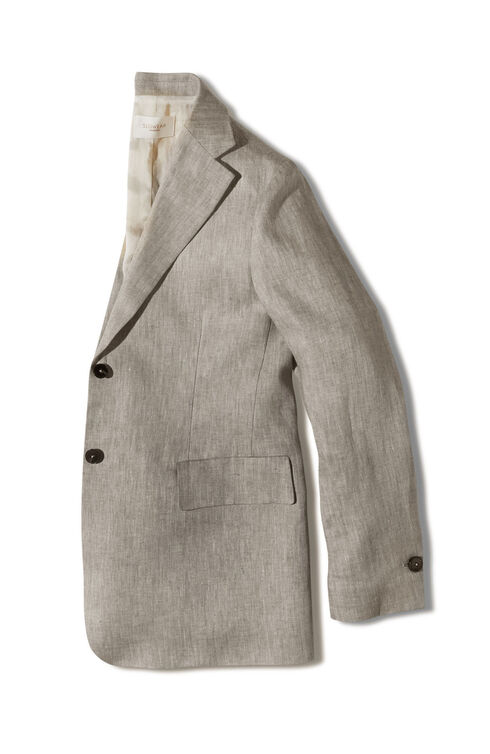 Loose fit single-breasted blazer in pure linen chevron , Slowear Montedoro | Slowear