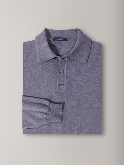 Long-sleeved slim-fit polo shirt in certified Flexwool , Zanone | Slowear