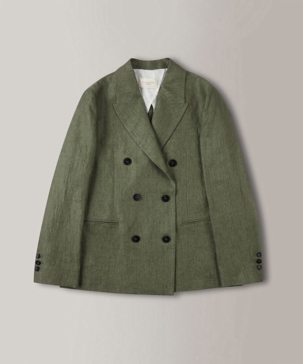 Regular fit double-breasted linen jacket , Montedoro | Slowear