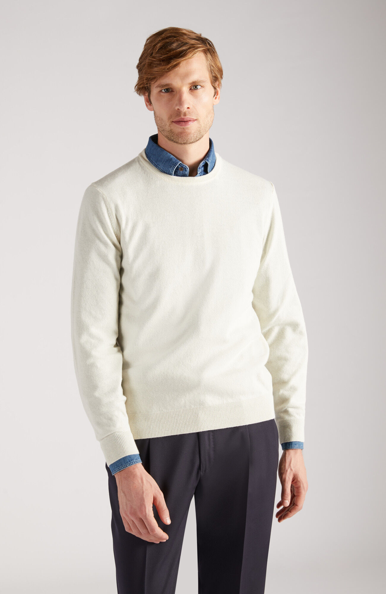 Certified wool and cashmere slim fit crew neck sweater | Zanone 