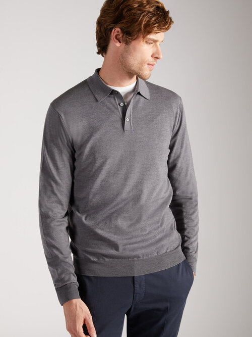 Long-sleeved slim-fit polo shirt in certified Flexwool , Zanone | Slowear