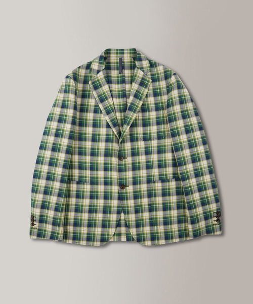 Slim-fit organic cotton jacket with Madras pattern , Montedoro | Slowear