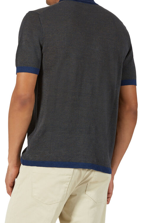 Regular fit short-sleeved polo shirt in two-tone linen , Zanone | Slowear